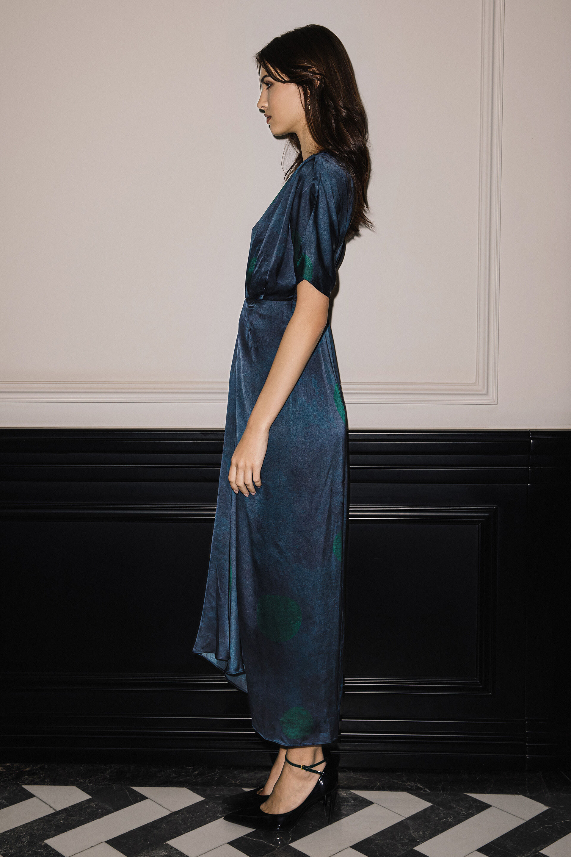 Blue Polka Print Modal Dress, Blue, image 3